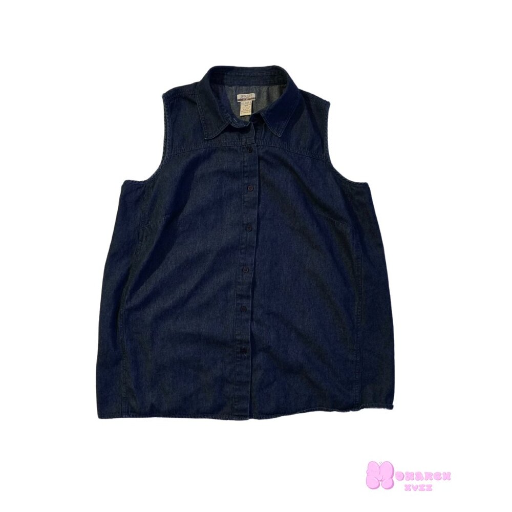 Sleeveless Denim Button Up Top